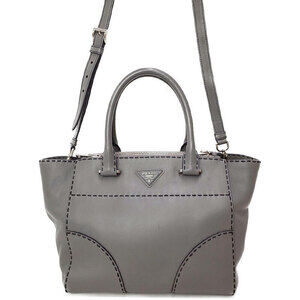 Prada City Calf Leather Topstitched Twin Pocket Tote Bag